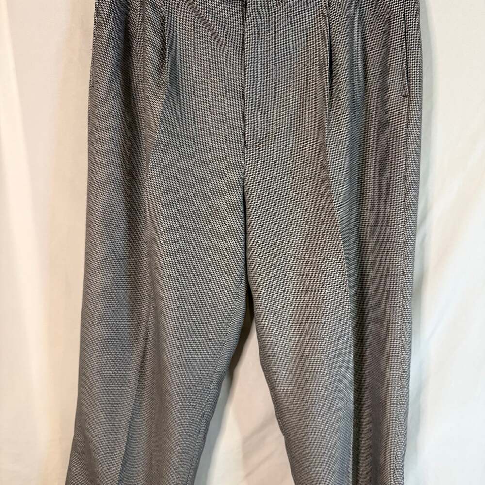 E.J. Samuel Men's Grey Herringbone Pleated Wide Leg Dress Pants Adjustable Waist